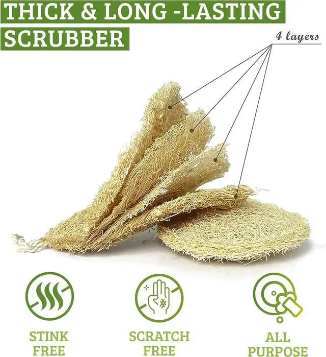 Alt view image 3 of 7 - Natural Loofah Dish Sponge Pack 3 Vegetable Scrubber for Kitchen -100% Biodegradable Compostable Dishwashing Scouring Pad Zero Waste Plastic Free Eco Friendly Sustainable