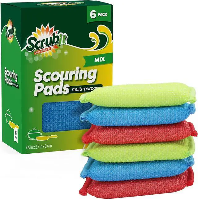 Main image of Multi-Purpose Scouring Pad - Non-Scratch Cleaning Sponges for Pots Pans Dishes Utensils & Non-Stick Cookware - Scrubbing Pads Use for Kitchen Bathroom - 6 Pack Dish Sponge - (Colored)