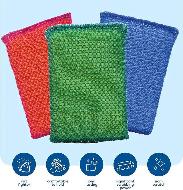Alt view image 2 of 6 - Multi-Purpose Scouring Pad - Non-Scratch Cleaning Sponges for Pots Pans Dishes Utensils & Non-Stick Cookware - Scrubbing Pads Use for Kitchen Bathroom - 6 Pack Dish Sponge - (Colored)