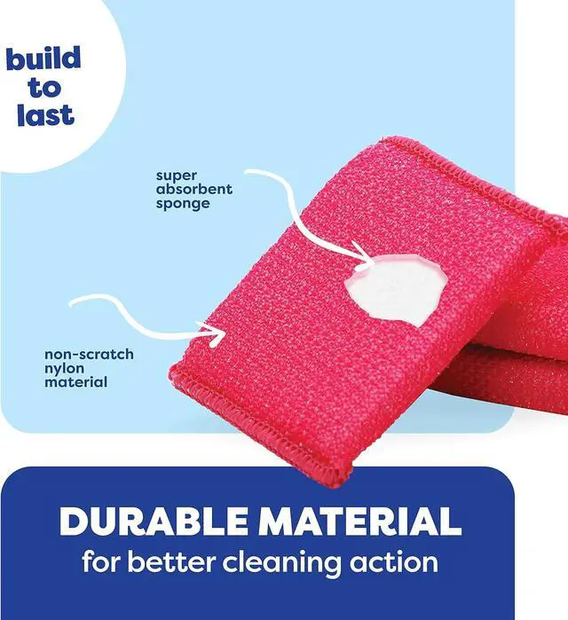 Alt view image 5 of 6 - Multi-Purpose Scouring Pad - Non-Scratch Cleaning Sponges for Pots Pans Dishes Utensils & Non-Stick Cookware - Scrubbing Pads Use for Kitchen Bathroom - 6 Pack Dish Sponge - (Colored)