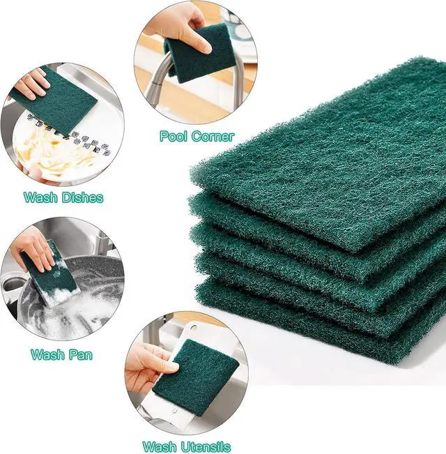 Alt view image 3 of 7 - Heavy Duty Scour Pads Sponge Dish Scrubber Non-Scratch Green Reusable Household Scrub Pads for Kitchen and Dish Cleaning Tool (12Pcs)