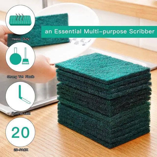 Alt view image 4 of 7 - Heavy Duty Scour Pads Sponge Dish Scrubber Non-Scratch Green Reusable Household Scrub Pads for Kitchen and Dish Cleaning Tool (12Pcs)