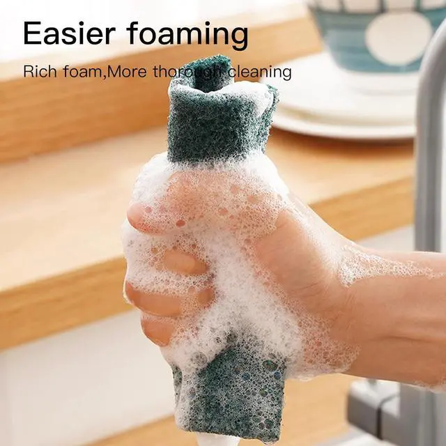 Alt view image 6 of 7 - Heavy Duty Scour Pads Sponge Dish Scrubber Non-Scratch Green Reusable Household Scrub Pads for Kitchen and Dish Cleaning Tool (12Pcs)