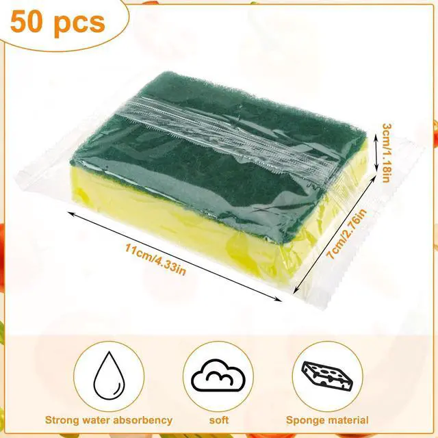 Alt view image 2 of 7 - 50 Pcs Individually Wrapped Sponges Uncompressed Non Scratch Scrouing Sponges for Household Cleaning Dishes Kitchen Airbnb Apartment Car Bike