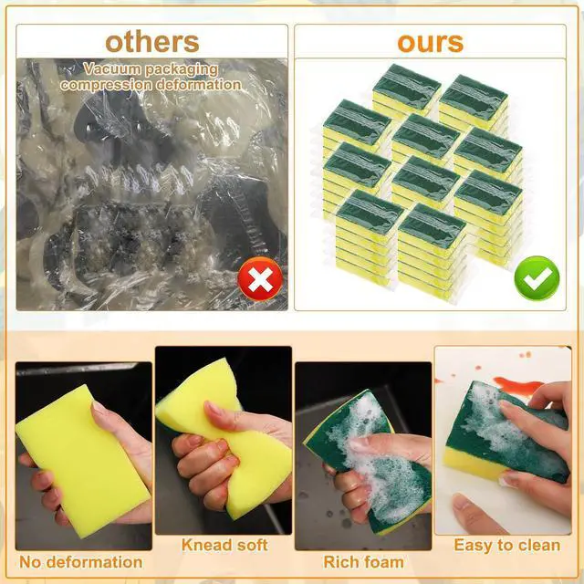 Alt view image 3 of 7 - 50 Pcs Individually Wrapped Sponges Uncompressed Non Scratch Scrouing Sponges for Household Cleaning Dishes Kitchen Airbnb Apartment Car Bike