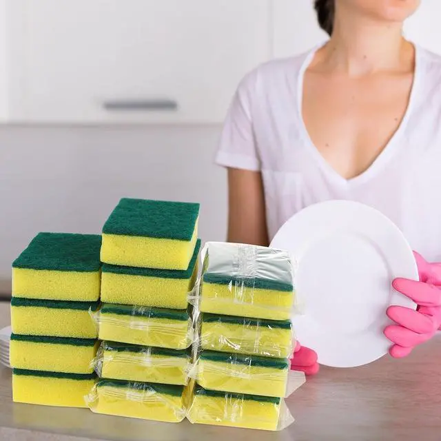 Alt view image 5 of 7 - 50 Pcs Individually Wrapped Sponges Uncompressed Non Scratch Scrouing Sponges for Household Cleaning Dishes Kitchen Airbnb Apartment Car Bike