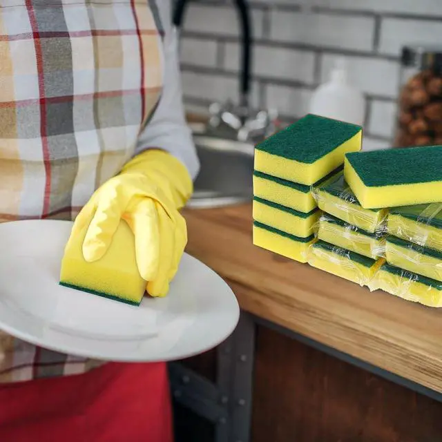 Alt view image 6 of 7 - 50 Pcs Individually Wrapped Sponges Uncompressed Non Scratch Scrouing Sponges for Household Cleaning Dishes Kitchen Airbnb Apartment Car Bike