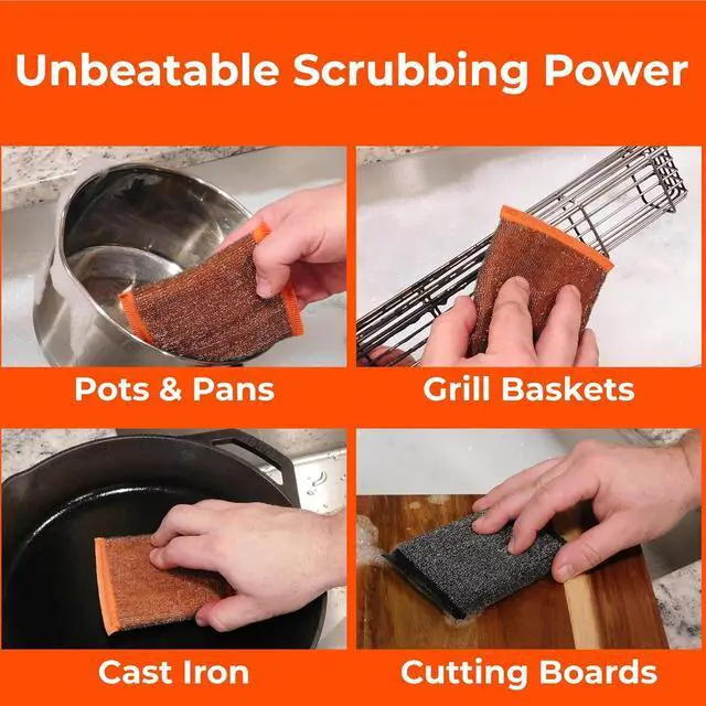 Alt view image 3 of 7 - Heavy-Duty Steel Wool Scrubber Sponges for Dishes Pots & Pans  Durable Stainless Steel Cleaning Pads for Tough Grease & Grime  Multi-Surface Kitchen Scrubbing Tool  4-Pack