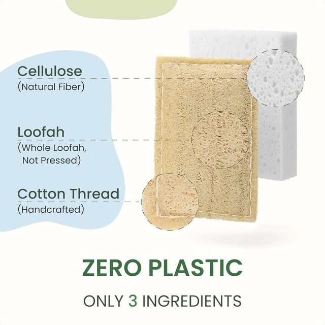 Alt view image 3 of 7 - Biodegradable Kitchen Scrubbers - Durable & Non-Scratch, Plastic-Free, Eco-Friendly Loofah & Cellulose Dish Sponges - Compostable