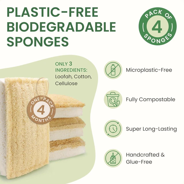 Alt view image 2 of 7 - Biodegradable Kitchen Scrubbers - Durable & Non-Scratch, Plastic-Free, Eco-Friendly Loofah & Cellulose Dish Sponges - Compostable