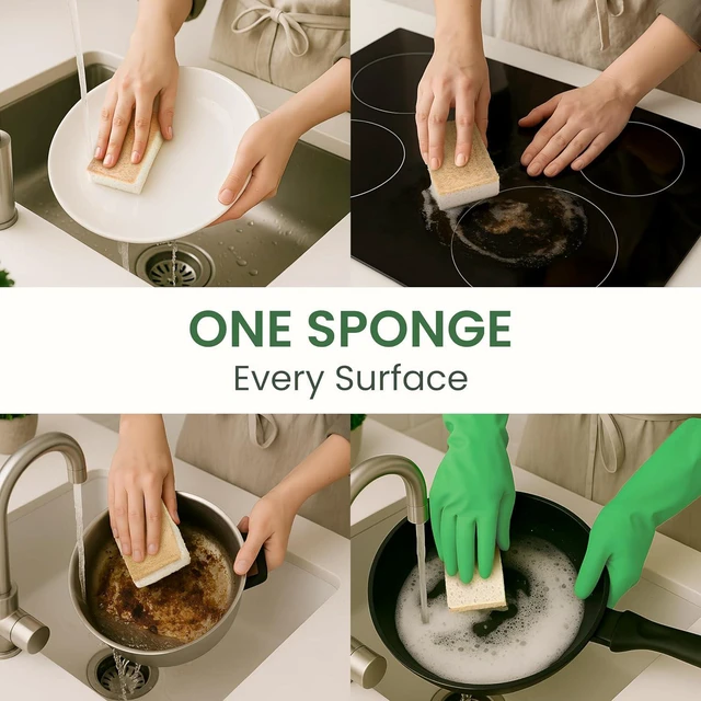 Alt view image 7 of 7 - Biodegradable Kitchen Scrubbers - Durable & Non-Scratch, Plastic-Free, Eco-Friendly Loofah & Cellulose Dish Sponges - Compostable