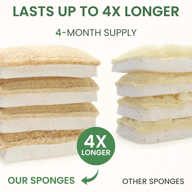 Alt view image 5 of 7 - Biodegradable Kitchen Scrubbers - Durable & Non-Scratch, Plastic-Free, Eco-Friendly Loofah & Cellulose Dish Sponges - Compostable