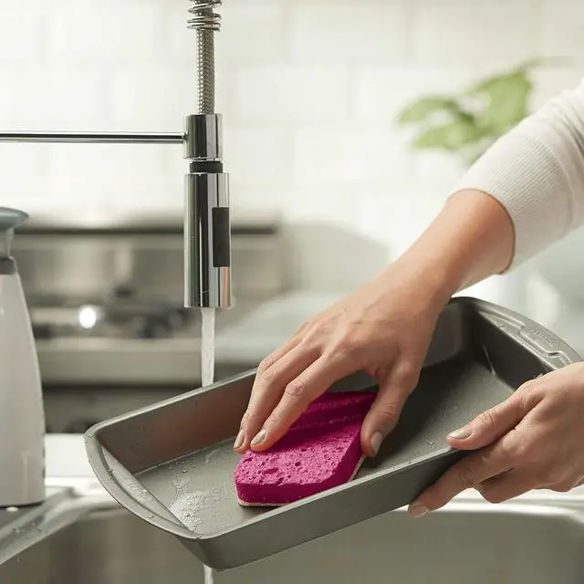 Alt view image 4 of 6 - Cellulose Scrub Sponges Plum Lime and Orange Print  3-Pack