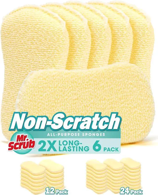 Main image of Sponges Kitchen Scrub Dish Sponge Scouring Pad 6 Pack Cleaning Brush Scrubber Supplies for Soap Dishwashing Dinnerware Sets Pan Pot Glass Dishwasher Sink Bathroom Towels Cloth Rags Holder