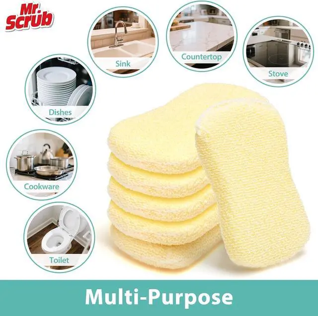 Alt view image 4 of 7 - Sponges Kitchen Scrub Dish Sponge Scouring Pad 6 Pack Cleaning Brush Scrubber Supplies for Soap Dishwashing Dinnerware Sets Pan Pot Glass Dishwasher Sink Bathroom Towels Cloth Rags Holder