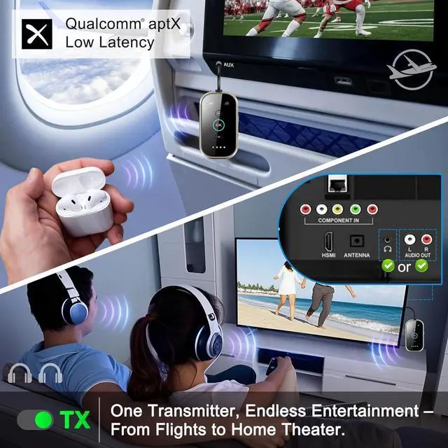 Alt view image 7 of 7 - Ultra Bluetooth 5.4 Transmitter Receiver - CNC Aluminum & Ceramic Glass | Dual Link for 2 AirPods/Headphones | aptX Adaptive/HD Audio | Wireless Transmitter for Airplane/TV/Car/Gym