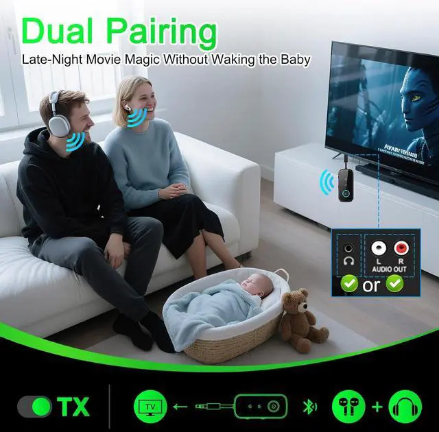 Alt view image 4 of 7 - Premium Pro Bluetooth 5.4 Transmitter Receiver Airplane Audio Adapter Wireless Transmitter for TV/Travel Flight Airline Gym.Supports to 2 AirPods/Headphones Bluetooth Receiver for Car/Home Stereo