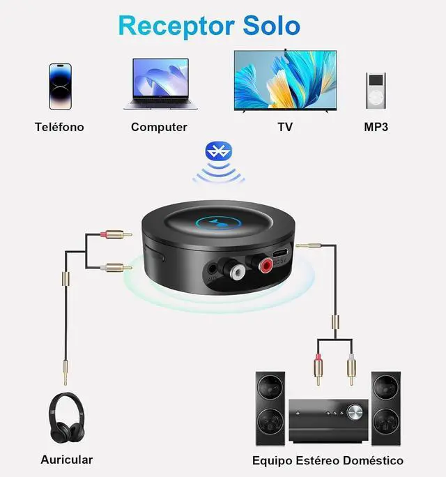 Alt view image 2 of 6 - Bluetooth 5.2 Receiver for Home Stereo AUX Adapter for HiFi Music Streaming Wired Speakers with AUX 3.5mm/RCA Long Range Low Latency and HD Audio