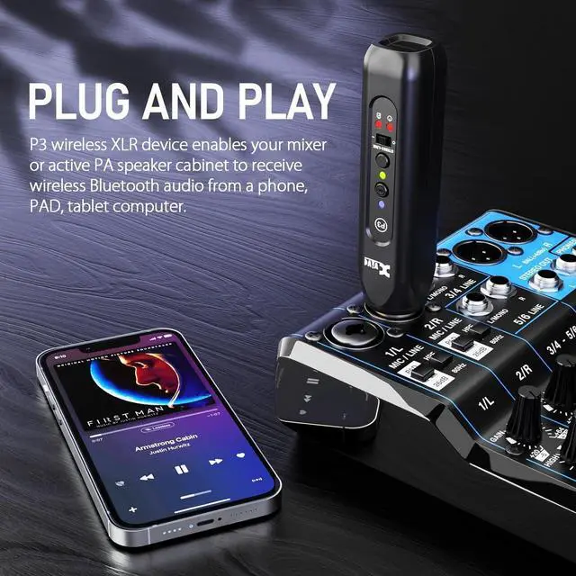 Alt view image 5 of 7 - P3 Wireless XLR Bluetooth Receiver Bluetooth Adapter for Speakers Audio Mixer PA Systems DJ Systems Rechargeable