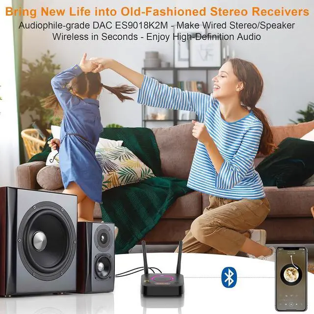 Alt view image 2 of 7 - B06Ultra Bluetooth 5.2 Receiver with LDAC for Hi-Res Wireless Audio HiFi Bluetooth Audio Adapter w/Audiophile DAC 3D Surround aptX HD Low Latency Optical AUX 3.5mm Coaxial for Home Stereo