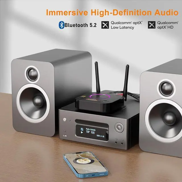 Alt view image 4 of 7 - B06Ultra Bluetooth 5.2 Receiver with LDAC for Hi-Res Wireless Audio HiFi Bluetooth Audio Adapter w/Audiophile DAC 3D Surround aptX HD Low Latency Optical AUX 3.5mm Coaxial for Home Stereo