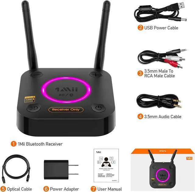 Alt view image 7 of 7 - B06Ultra Bluetooth 5.2 Receiver with LDAC for Hi-Res Wireless Audio HiFi Bluetooth Audio Adapter w/Audiophile DAC 3D Surround aptX HD Low Latency Optical AUX 3.5mm Coaxial for Home Stereo