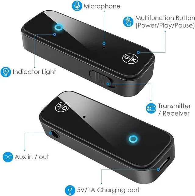 Alt view image 4 of 7 - (Upgraded) Aux Bluetooth Adapter for Car 2 in 1 Bluetooth 5.3 Receiver Transmitter for Car with Display Screen Suitable for Cars Speakers Stereo Systems and Headphones