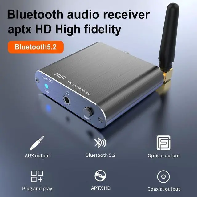 Alt view image 2 of 7 - Bluetooth 5.2 Wireless Audio Transmitter Receiver Adapter for Home Stereo Speakers and Headphones Support Aux Coxial and Optical Outputs