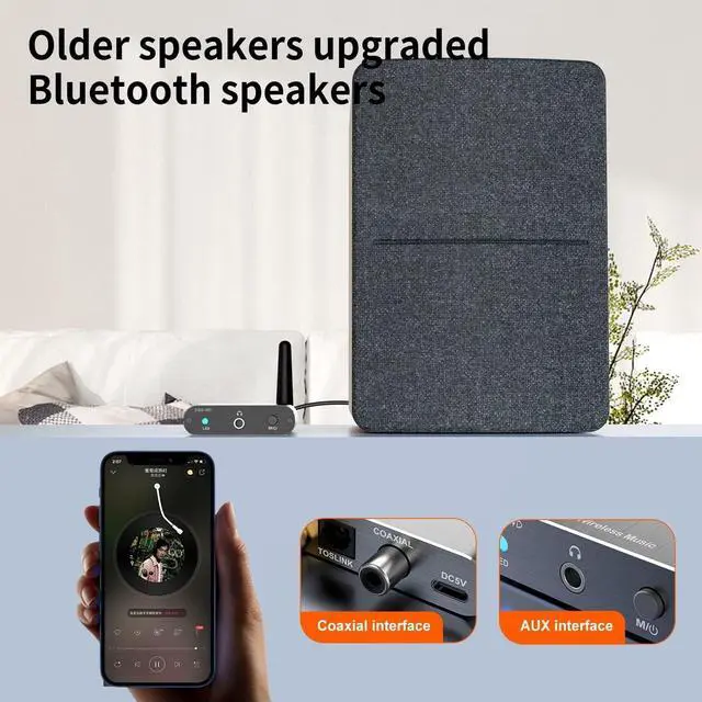 Alt view image 5 of 7 - Bluetooth 5.2 Wireless Audio Transmitter Receiver Adapter for Home Stereo Speakers and Headphones Support Aux Coxial and Optical Outputs