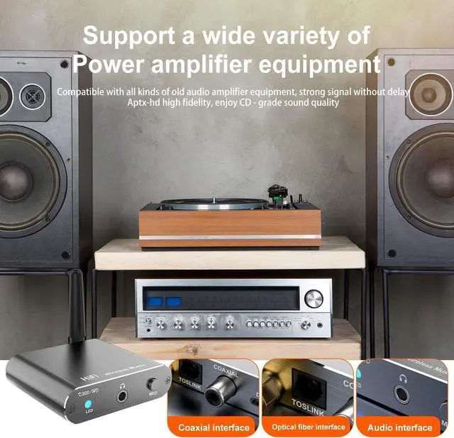 Alt view image 6 of 7 - Bluetooth 5.2 Wireless Audio Transmitter Receiver Adapter for Home Stereo Speakers and Headphones Support Aux Coxial and Optical Outputs
