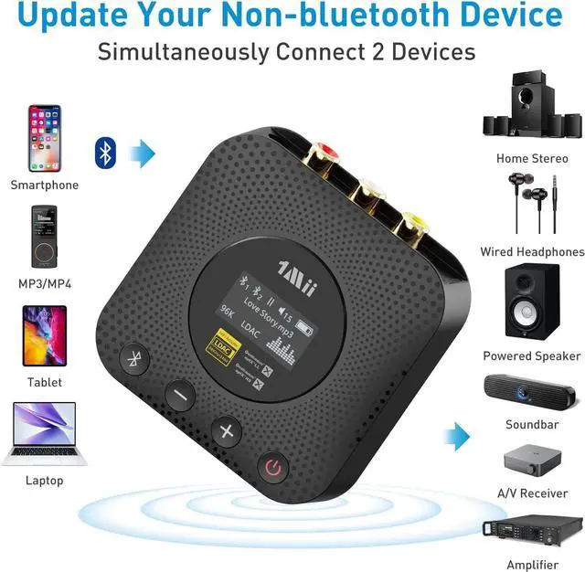 Alt view image 2 of 7 - B06HD+ Hi-Res Bluetooth 5.1 Music Receiver for Home Stereo w/LDAC Hi-Fi Bluetooth Adapter w/Audiophile DAC aptX HD Volume Control OLED Display Wireless Audio Adapter for AV Receiver/Amplifier