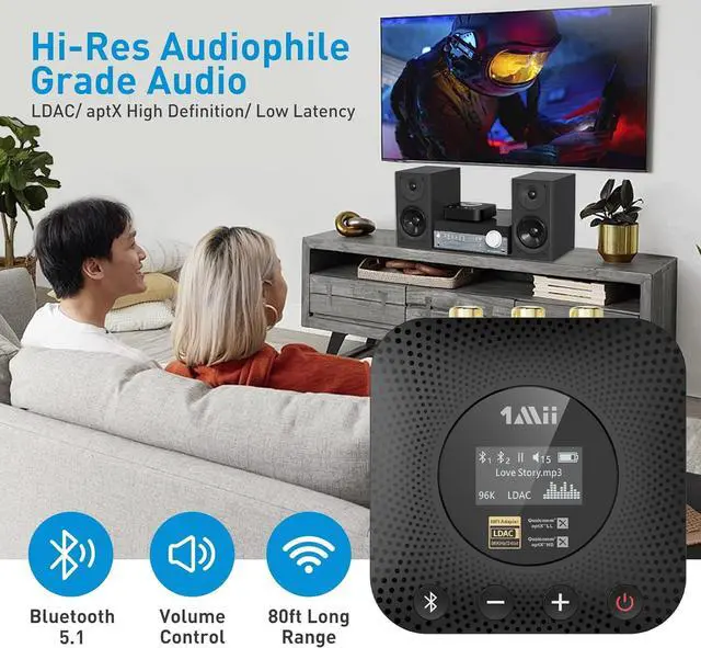 Alt view image 3 of 7 - B06HD+ Hi-Res Bluetooth 5.1 Music Receiver for Home Stereo w/LDAC Hi-Fi Bluetooth Adapter w/Audiophile DAC aptX HD Volume Control OLED Display Wireless Audio Adapter for AV Receiver/Amplifier