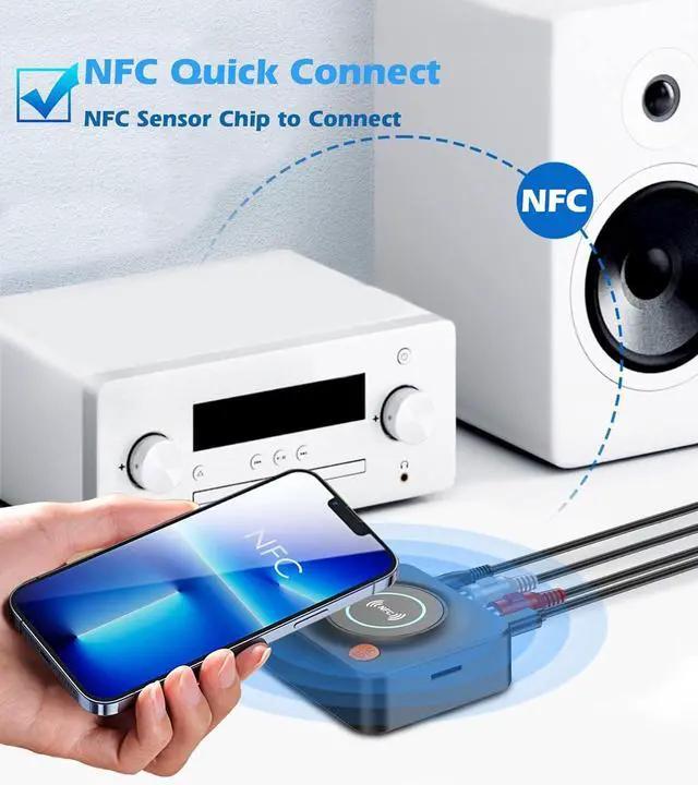 Alt view image 6 of 7 - Bluetooth Receiver for Home Stereo AUX RCA to Bluetooth Adapter for Old Speakers NFC Wireless Audio Receiver for Music Streaming Sound System Convert Wired Speakers to Wireless