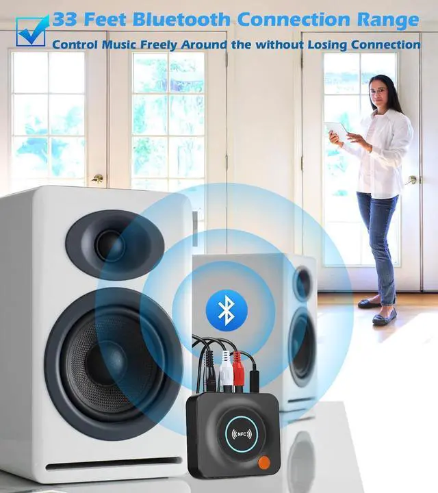 Alt view image 7 of 7 - Bluetooth Receiver for Home Stereo AUX RCA to Bluetooth Adapter for Old Speakers NFC Wireless Audio Receiver for Music Streaming Sound System Convert Wired Speakers to Wireless