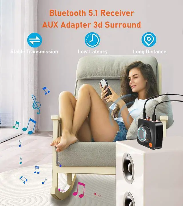 Alt view image 3 of 7 - Bluetooth Receiver for Home Stereo Bluetooth Adapter for Stereo Receiver with 3.5mm/COAXIAL/Optical Wireless Audio Receivers & Adapters with 3D Surround Low Latency Support TF Card Playback