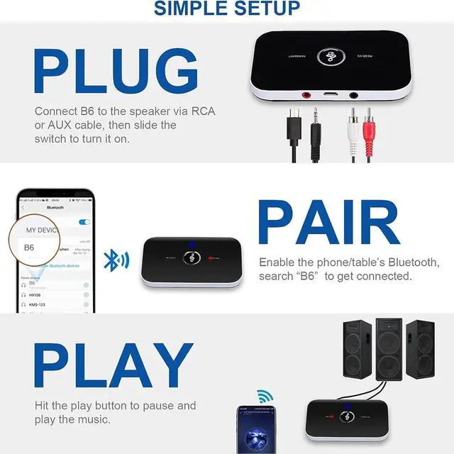 Alt view image 7 of 7 - Bluetooth Transmitter Receiver 2-in-1 Aux Bluetooth 5.0 Audio Adapter with Aux 3.5mm R/L Cable for TV/Airplane/Home Stereo/Speakers/BT Headphones RCA AUX 3.5mm Bluetooth Music Receiver