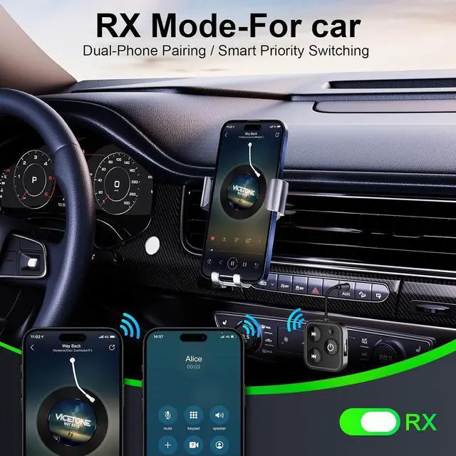 Alt view image 5 of 7 - 2025 Pro Bluetooth 5.4 Transmitter Receiver 2-in-1 Wireless Audio Adapter for Airplane/TV/PC/Gym - Dual Link Headphone Low Latency Battery Display Built-in Mic 30H Playtime Aviation Metal Frame