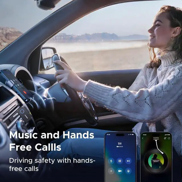 Alt view image 6 of 7 - Bluetooth 6.0 Receiver for Car with LDAC AI Noise Cancelling 3.5mm AUX Bluetooth Car Adapter Hi-Res Wireless Audio Receiver for Home Stereo/Wired Speaker with Hands-Free Call 15H Battery Life