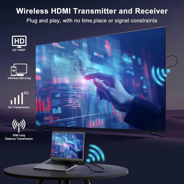 Alt view image 2 of 7 - Wireless HDMI Transmitter and Receiver 4K Decode 1080P Output HDMI Wireless Extender Plug & Play Support 2.4/5GHz for Streaming Video and Audio to Monitor from Laptop/Pc/Tv Box (Black)
