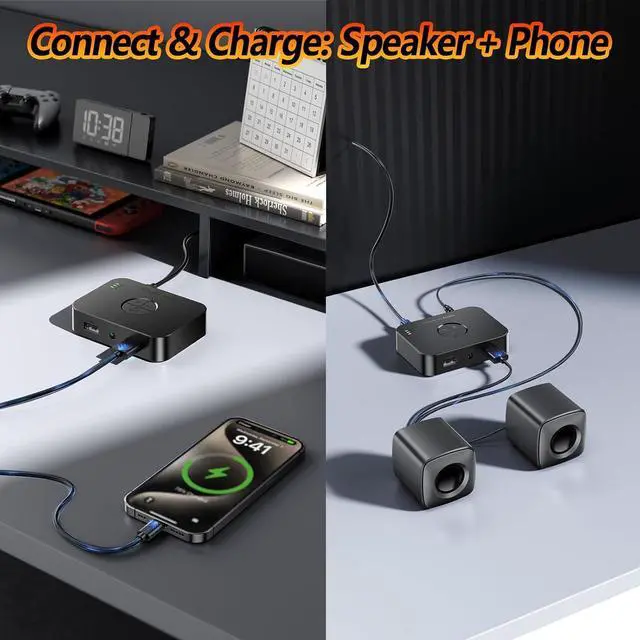 Alt view image 6 of 7 - Bluetooth 5.4 Receiver for Home Stereo Bluetooth Audio Adapter for HiFi Music Streaming Wired Speakers USB Flash with AUX 3.5mm/RCA Dual Link 32 ftLong Range Low Latency and HD Audio