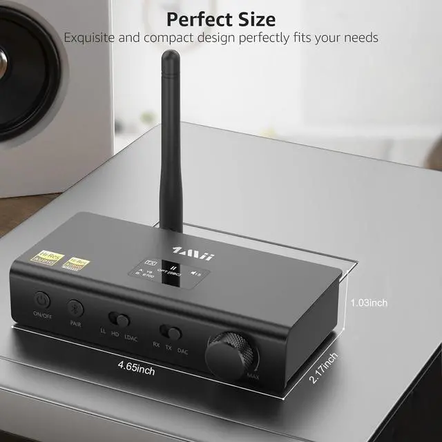 Alt view image 7 of 7 - DS700 HiFi Bluetooth Audio Transmitter Receiver for TV Long Range Wireless Adapter with Audiophile DAC LDAC/aptX HD/aptX LL OLED Display Optical & Coaxial Input/Output RCA Output Only