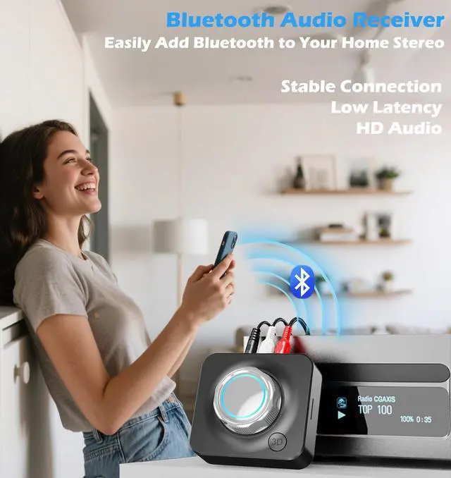 Alt view image 2 of 7 - Bluetooth Receiver for Home Stereo RCA Bluetooth Adapter for Stereo Receiver with 3D Surround Low Latency AUX 3.5mm Audio Adapter for Old Speakers/Vintage Stereo/Car Systems/TF Card