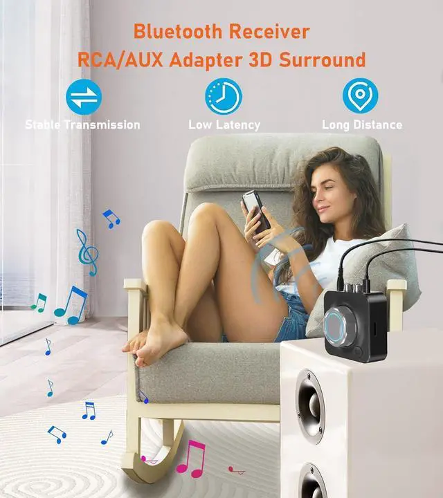 Alt view image 7 of 7 - Bluetooth Receiver for Home Stereo RCA Bluetooth Adapter for Stereo Receiver with 3D Surround Low Latency AUX 3.5mm Audio Adapter for Old Speakers/Vintage Stereo/Car Systems/TF Card