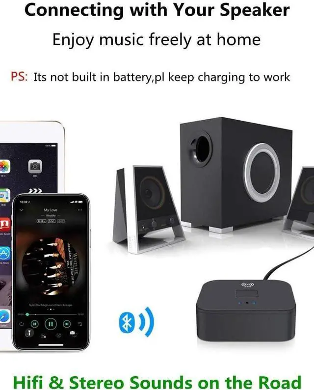 Alt view image 4 of 4 - Bluetooth Receiver for Home Stereo RCA 3.5mm AUX Wireless Audio Adapter for Home and Car Stereo System NFC-Enabled