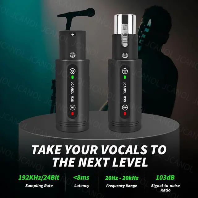 Alt view image 3 of 7 - M3S Wireless XLR Transmitter Receiver Wireless Microphone Adapter with 24-bit/192kHz High-Resolution Built in Mic Booster for Dynamic Microphone Audio Mixer PA System 164ft Range