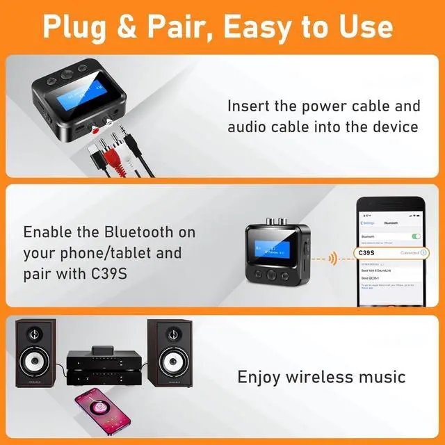 Alt view image 5 of 7 - Bluetooth Receiver for Old Stereo 3.5mm AUX Bluetooth Audio Adapter for Stereo Receiver Wired Speakers Home Theater Amplifier with RCA L/R 3.5mm Jack Low Latency for Music Streaming TF Card Play