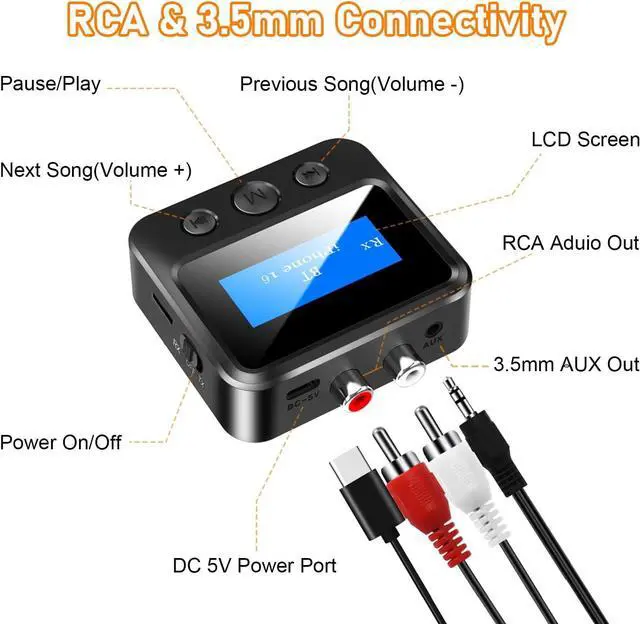 Alt view image 7 of 7 - Bluetooth Receiver for Old Stereo 3.5mm AUX Bluetooth Audio Adapter for Stereo Receiver Wired Speakers Home Theater Amplifier with RCA L/R 3.5mm Jack Low Latency for Music Streaming TF Card Play