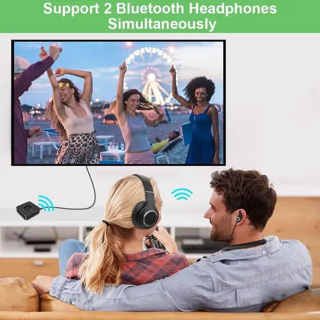 Alt view image 4 of 7 - Bluetooth 5.0 Transmitter Receiver for TV Airplane 2 in 1 Bluetooth Adapter for PC/DVD/MP3/Home Stereo/Speaker/Gym Optical/RCA/AUX Connection 25 Hours Playtime Dual Link Volume Control