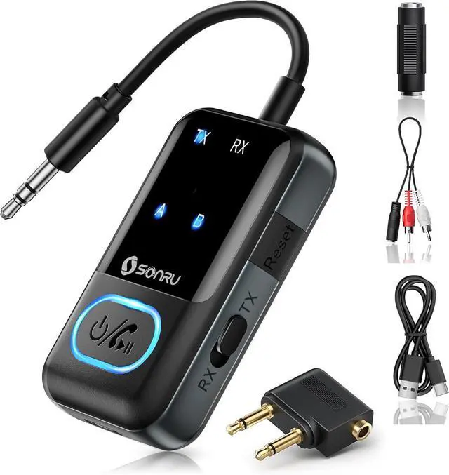 Main image of Bluetooth 5.3 Transmitter Adapter for Airplane 2-in-1 Wireless Bluetooth Audio Transmitter Receiver for 3.5mm Aux Jacks on Flight/TV/Gym Equipment for up to 2 Wireless Headphones Cell Phones