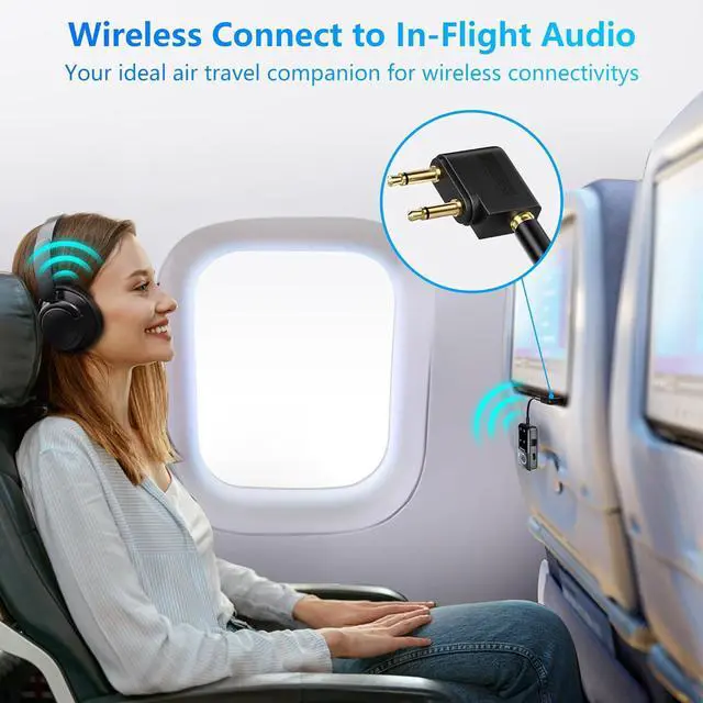 Alt view image 5 of 7 - Bluetooth 5.3 Transmitter Adapter for Airplane 2-in-1 Wireless Bluetooth Audio Transmitter Receiver for 3.5mm Aux Jacks on Flight/TV/Gym Equipment for up to 2 Wireless Headphones Cell Phones
